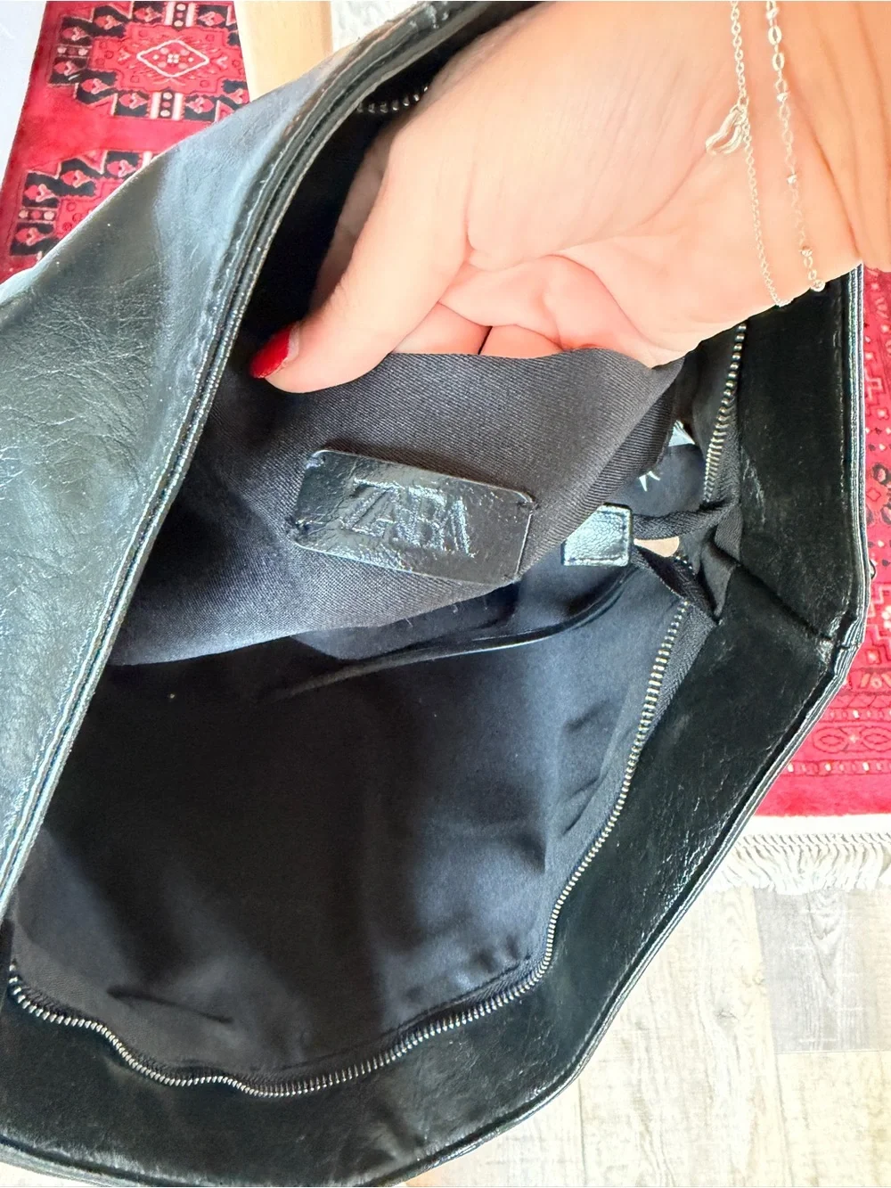 Zara Black Leather Tote with Studded Strap Details